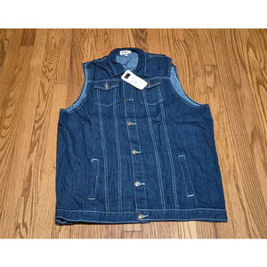 NWT Mens XXL Lightweight Denim Vest Blue Jean Button Down Classic Navy Blue